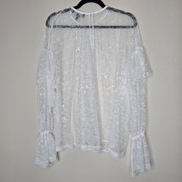 Eloquii 22 24 Sheer White Lace Balloon Sleeve Top Cottage Boho Feminine Romantic - Picture 5 of 7